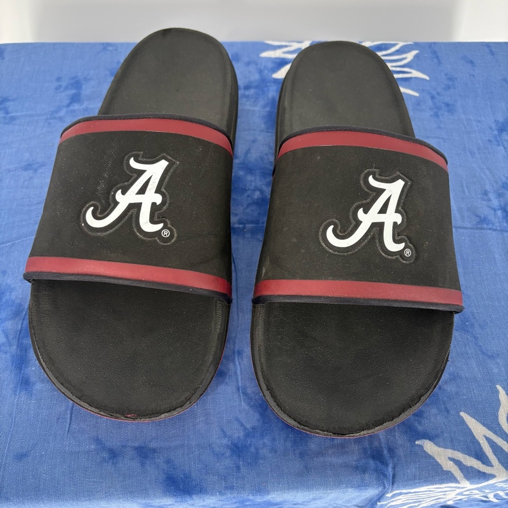 Nike Black and Red Slide Sandals with University of Alabama Logo